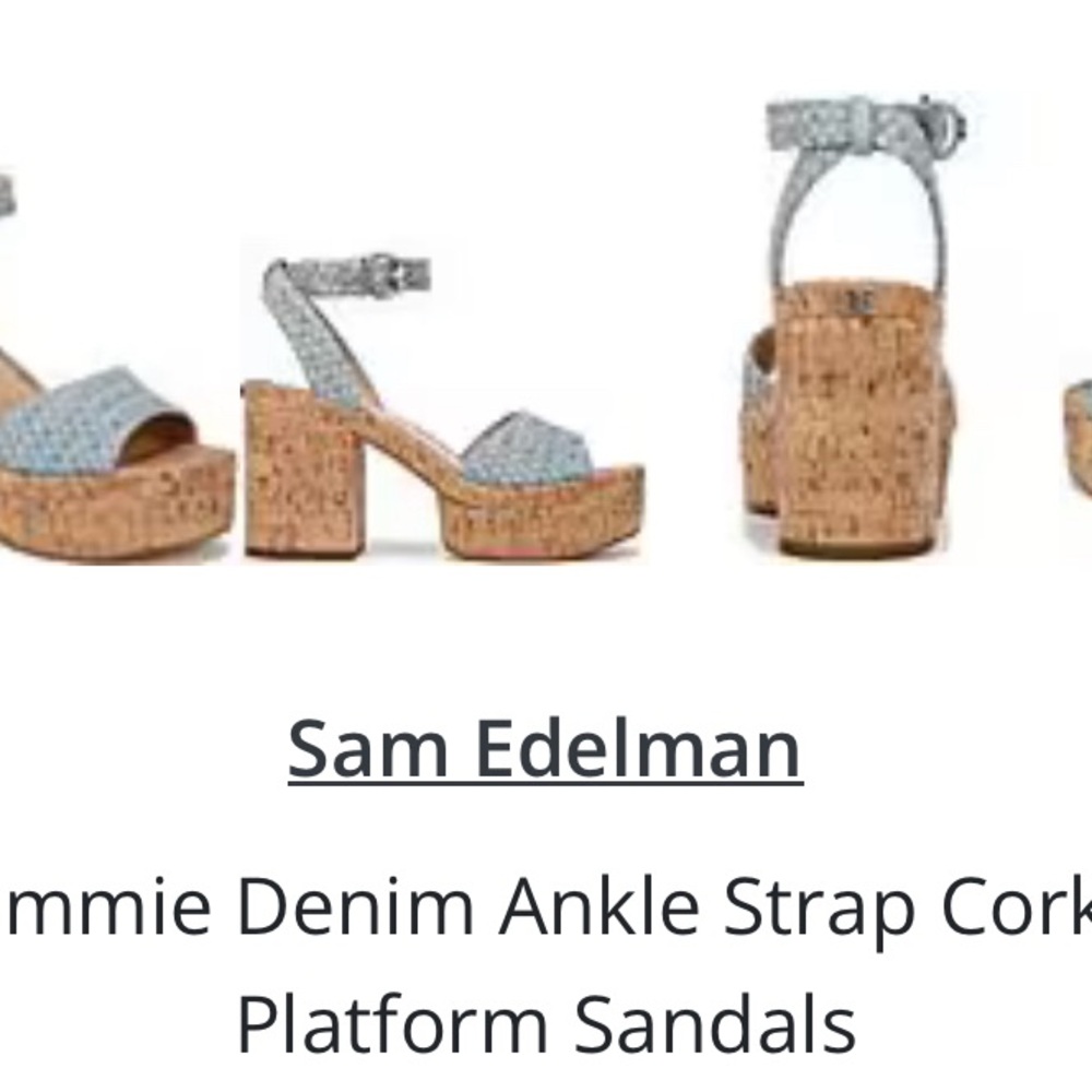 Sam Edelman Immie Blue check denim platform sandal with cork bottom